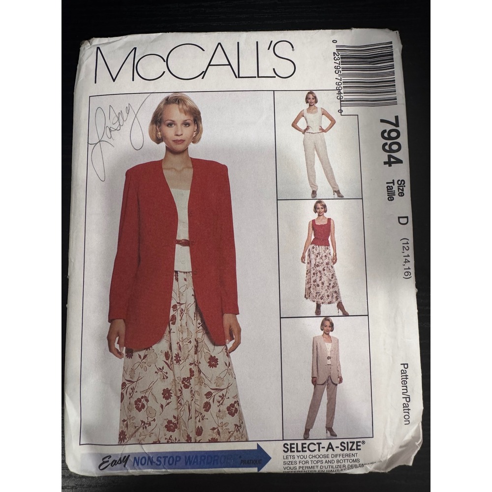 McCall's 7994 Sewing Pattern Womens D (12-14-16) White Good Vintage 90s Wardrobe